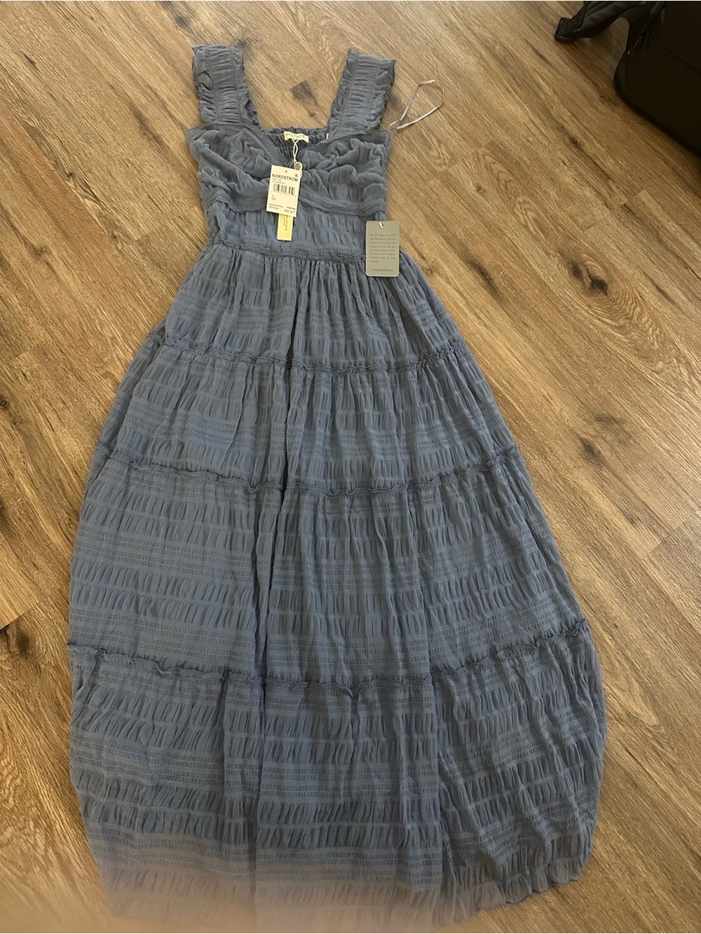 Smocked Tiered Maxi Dress in Slate Blue